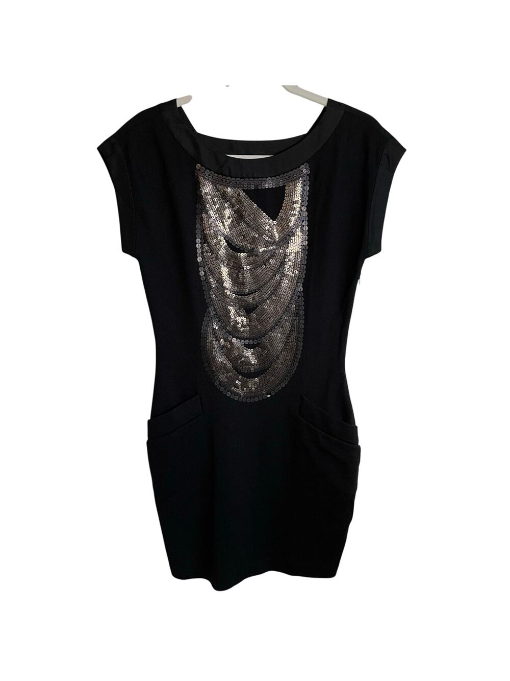Ted Baker London Sequin Embellished Black Dress Sz 2 (US 6) Cap Sleeves Sheath